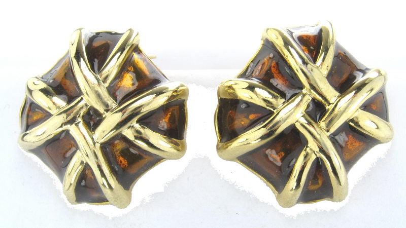 Earrings En. Gold/C Brown Enamel
