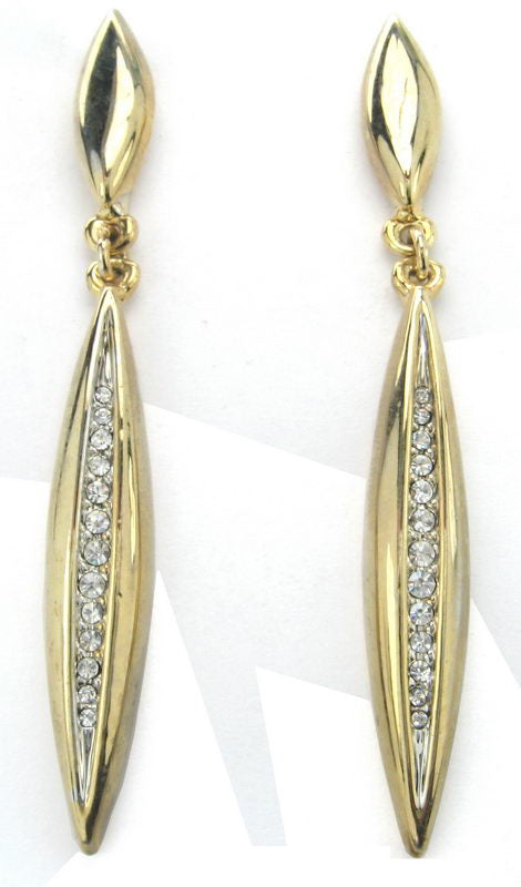 Long diamante drop earrings with sparkling stones, perfect for elevating any outfit with a touch of glamour.