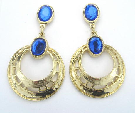 Gold earrings featuring a vibrant AC Blue Acrylic Stone, perfect for adding elegance and versatility to any outfit.