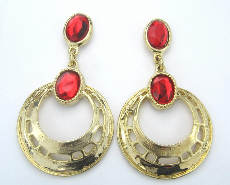 Earrings Gold. Ac Red Acrylic Stone