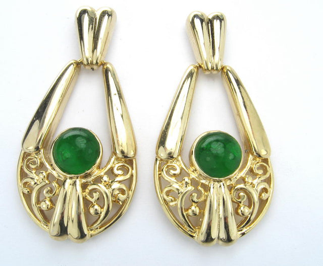 Rhodium earrings featuring a vibrant gold green stone, 4.7cm drop, perfect for elevating any outfit with elegance.