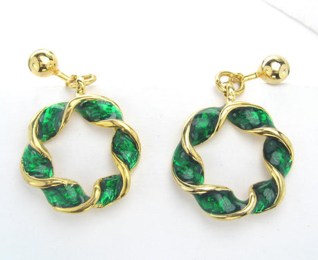 Gold and green enamel earrings blending modern sophistication with timeless beauty, perfect for any occasion.