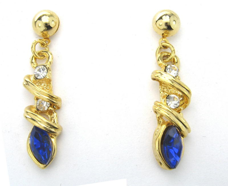 Earrings Rhodium. Gold Blue Stone
