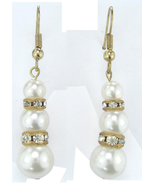 Elegant pearl earrings with shimmering gold and durable rhodium plating, perfect for any occasion.