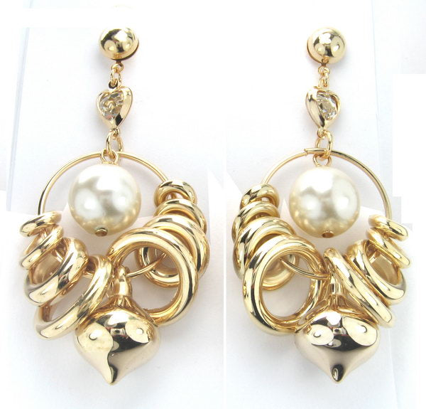 Gold pearl earrings with rhodium finish, perfect for elegant occasions and everyday wear, adding sophistication to any outfit.