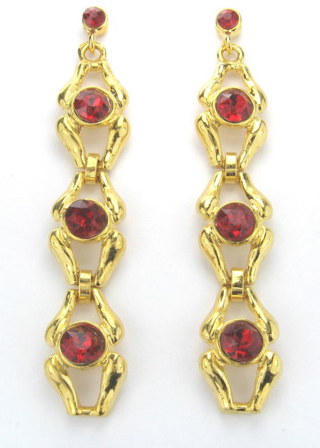 Elegant red crystal drop earrings, perfect for elevating any outfit with vibrant color and lasting durability.