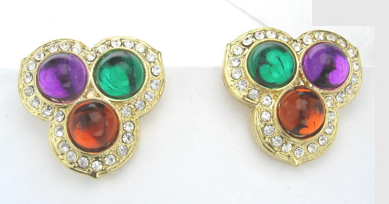 Earrings Triple Colour Clip featuring a vibrant three-color design, lightweight, clip-on style for non-pierced ease.