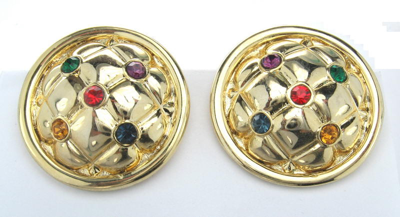 Gold earrings with rhodium and colorful stones, featuring an elegant design perfect for any occasion.