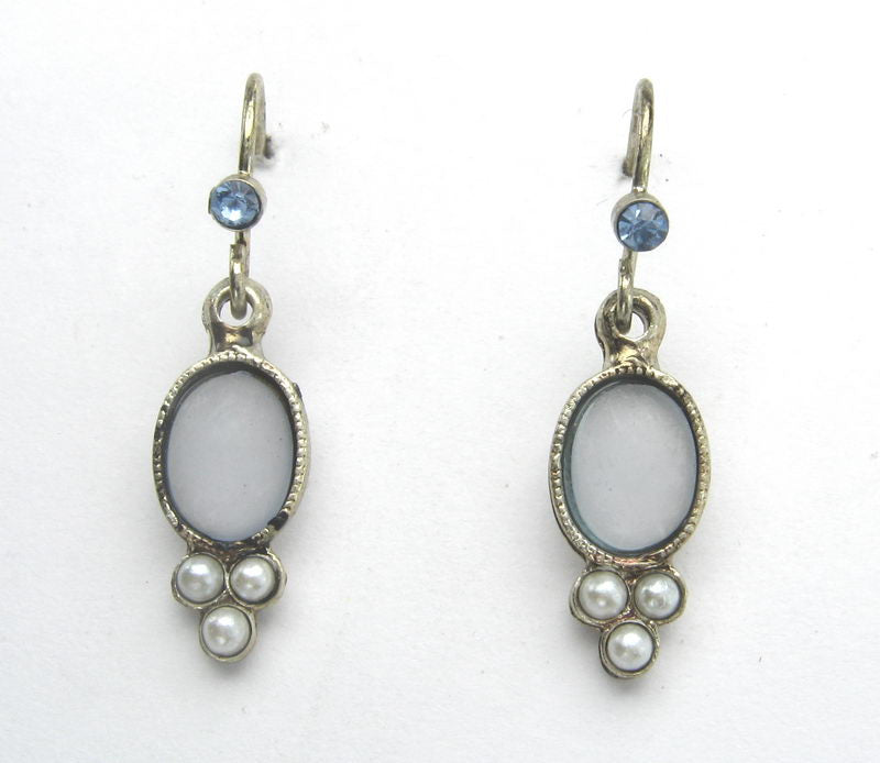 Earrings Blue Cabuchon W Pearl