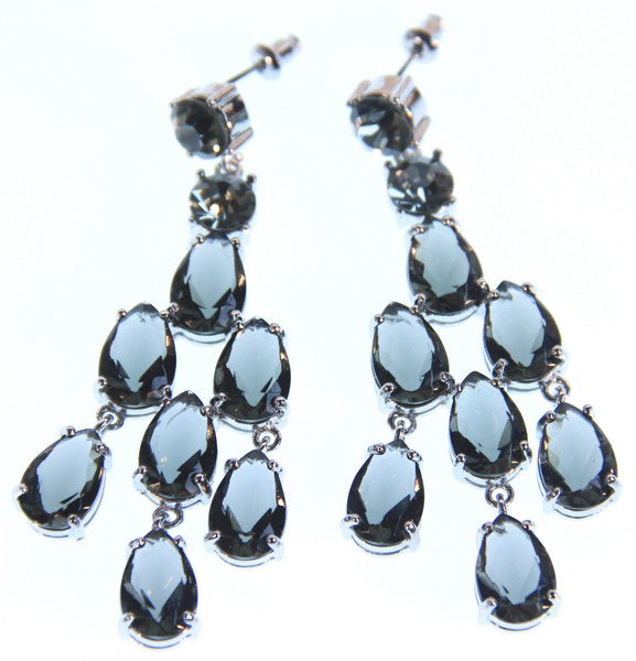 Large grey crystal drop earrings featuring a sparkling design, perfect for elevating any outfit with elegance.