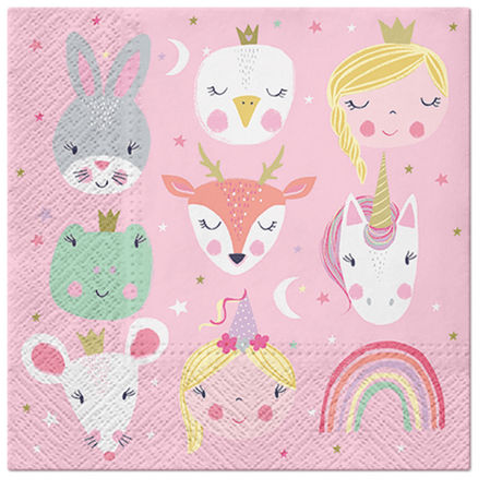 33cm Paw Lunch Napkin featuring whimsical Magical Friends design, perfect for parties and everyday dining, pack of 20.