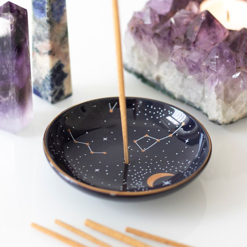 Elegant Constellation Incense Holder in New Bone China, features celestial design and gold foil; dual-use for incense or trinket storage.