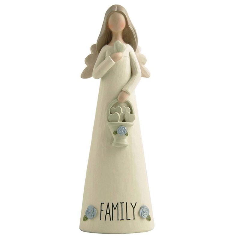 Family Angel Figurine 18.5cm, depicting an angel with a basket, symbolizes love and unity in home decor.