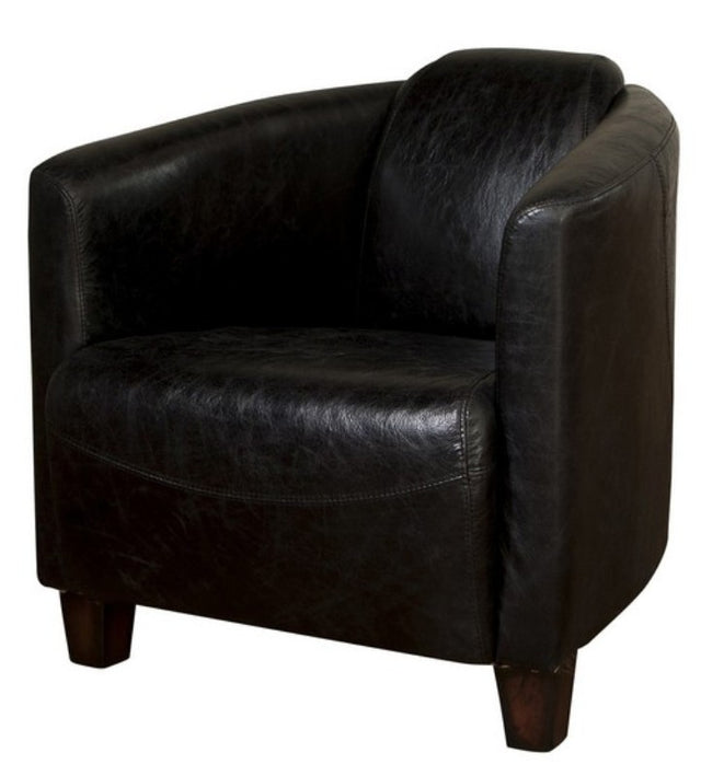 Luxurious black leather armchair with birch hardwood frame and three-level foam cushion for optimal comfort and style.