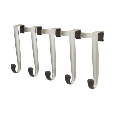 Schnook Otd 5 Hook in black and nickel, a sleek over-the-door organizer with protective rubber tips for doors and clothing.