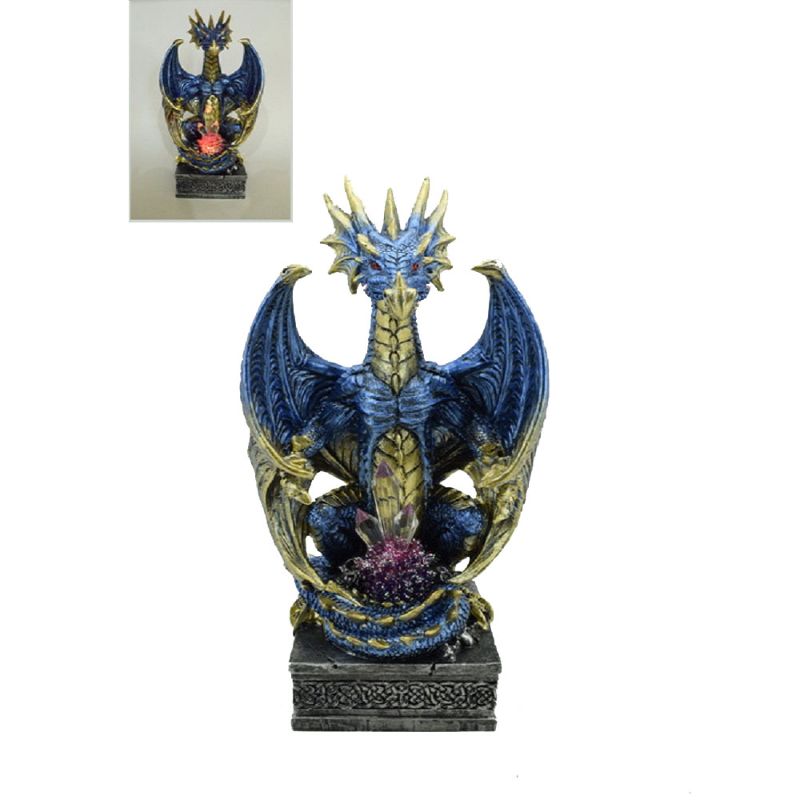 Dragon Guarding Crystals Blue With LED