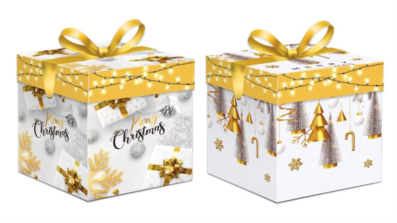 Gift Box - Christmas Yellow 10cm (Set of 12 Asstd)