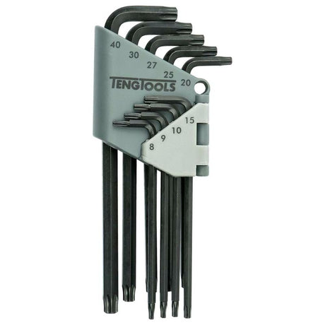 Teng 9pc Long Arm TX Key Set with durable Chrome Vanadium keys, 30° ball point access, in a folding holder.