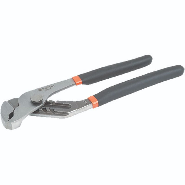 Tactix 12in groove joint pliers made of chrome-vanadium steel featuring a double-dipped handle for comfort and durability.