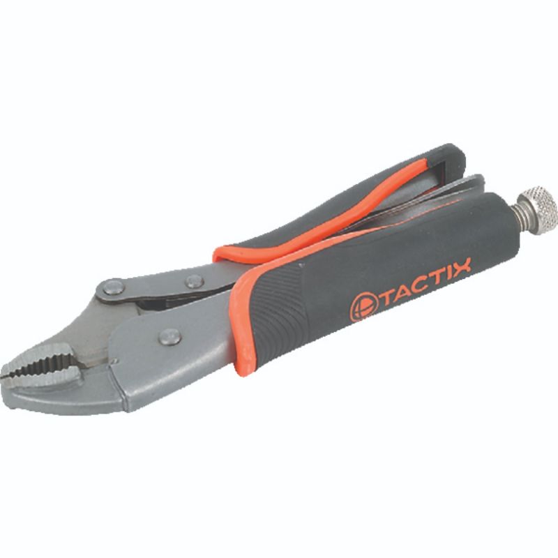 Tactix 10-inch locking pliers made of chrome-vanadium steel with a non-slip handle for grip and comfort during use.