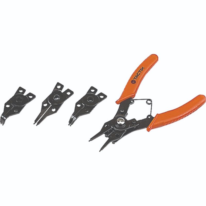 Tactix 4pc Circlip Pliers Set for precise circlip securing and removal, featuring 150mm tools with versatile tip angles.