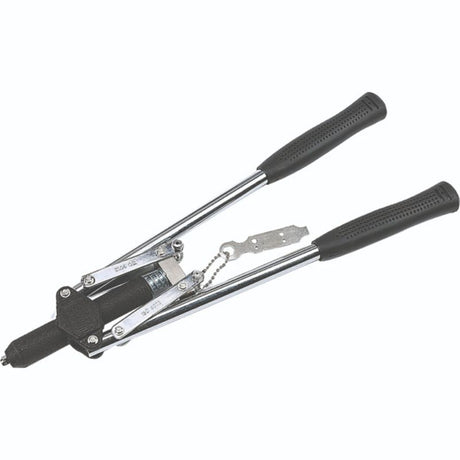 Tactix 450mm rivet gun with long handle, high leverage design, suitable for multiple rivet sizes, ideal for home and professional use.