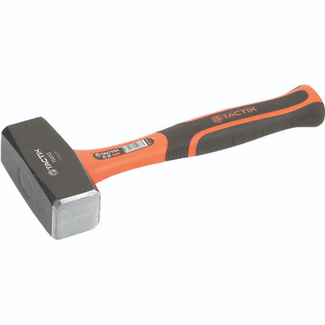 Tactix 1250g Dumpy Hammer with fibreglass handle, ideal for masonry and demolition, featuring a forged hammer head.