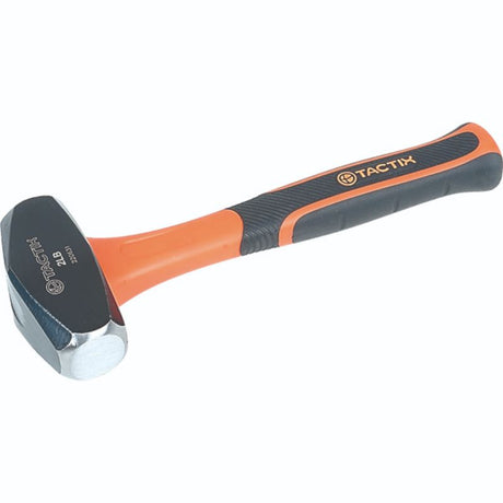 Tactix Hammer Stone 2lb: Durable drilling hammer with forged head and non-slip fiberglass handle, ideal for DIY and professional tasks.