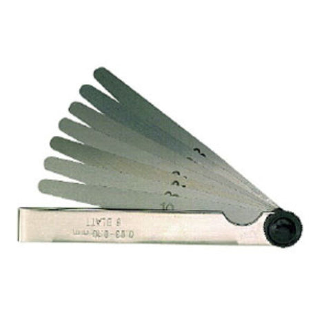 Precision Limit Feeler Gauge with 20 blades, measuring 0.05-1.00mm, features durable nickel-plated holder for accurate gap measurements.