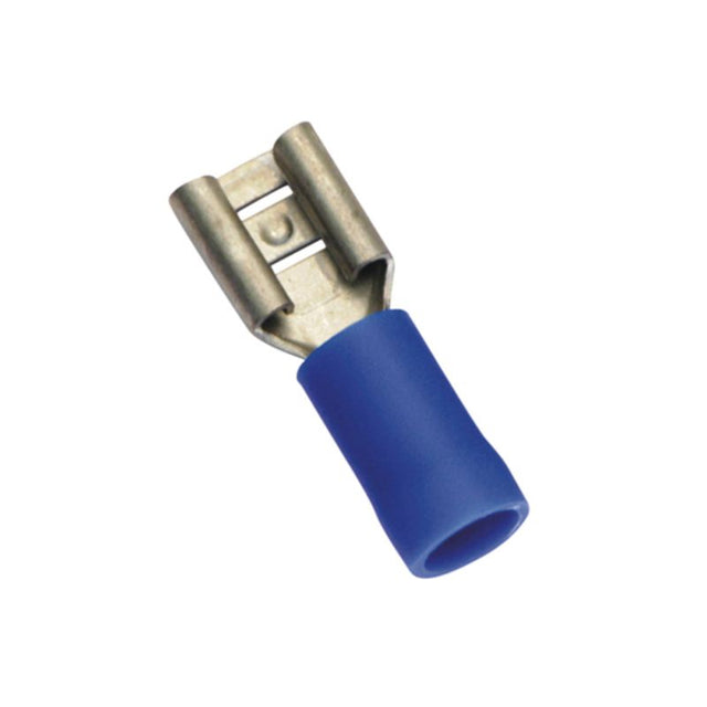 Champion Blue Female Push-On Spade Terminal pack of 100, designed for reliable electrical connections in various projects.