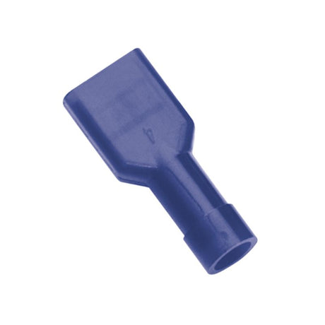 Blue female insulated push-on spade terminals in a 25-pack, ideal for secure wiring connections in automotive and DIY projects.