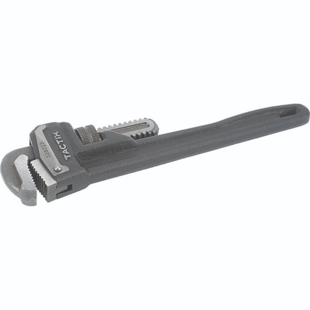 Heavy-duty 300mm pipe wrench with chrome molybdenum head for strong grip, ideal for plumbing and mechanical tasks.