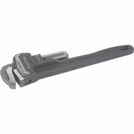 Heavy-duty 600mm Tactix pipe wrench made of chrome molybdenum for plumbing tasks, offering exceptional grip and torque.