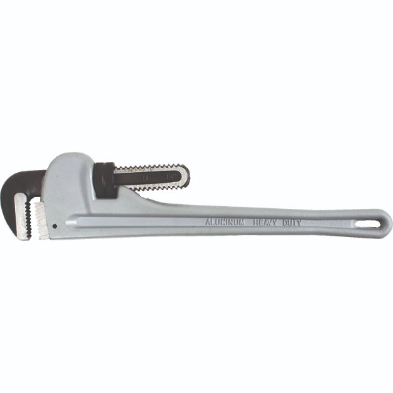 Lightweight 450mm Tactix Pipe Wrench in aluminum, featuring a 60mm jaw capacity for versatile plumbing tasks.