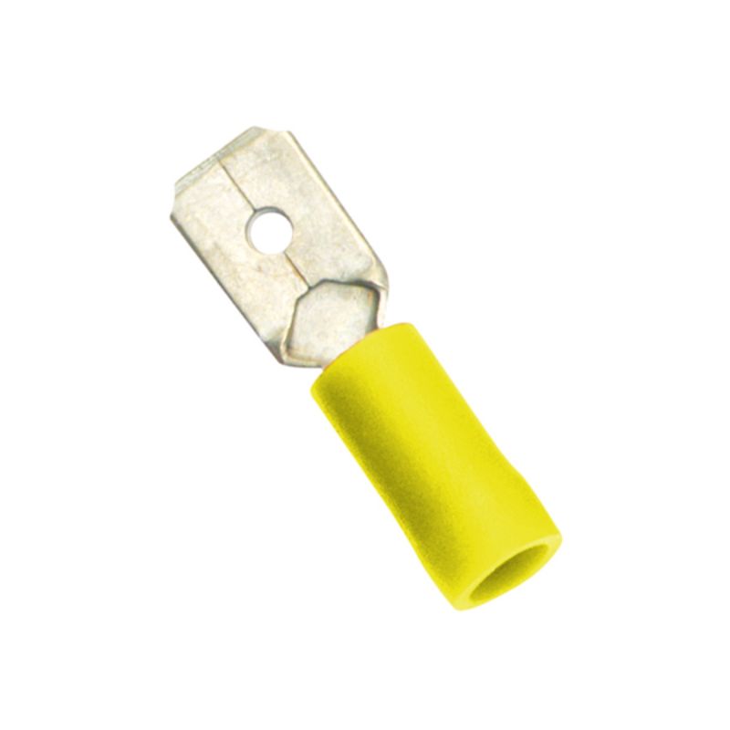 Champion Yellow Male Push-On Spade Terminals - 100pk for reliable electrical connections, ideal for automotive and DIY projects.