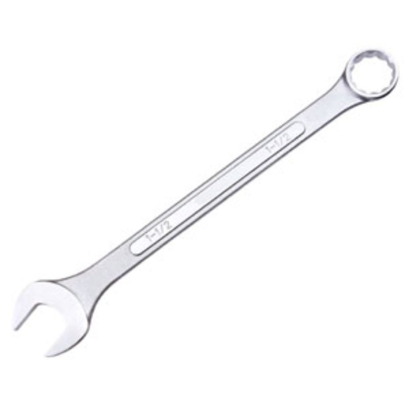 Tactix 55mm combination spanner, made from chrome-vanadium steel, features a satin finish for enhanced grip and durability.