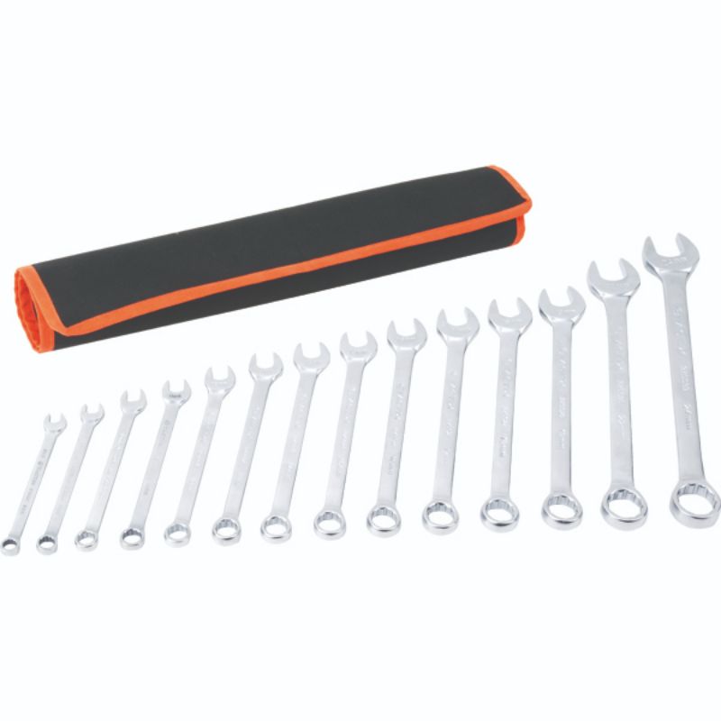 14pc Metric Spanner Set in nylon roll, made of chrome vanadium steel with sizes from 8mm to 24mm, ideal for DIY and mechanics.