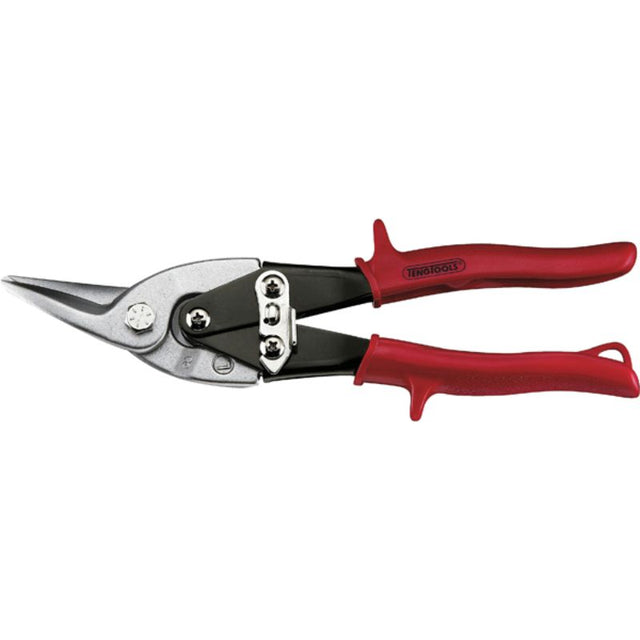 Teng 10in high leverage tin snip with serrated edges, durable molybdenum steel, and comfortable plastic grip handles.