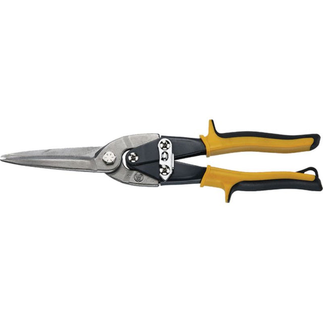 Teng 290mm Long Blade Tin Snip with durable HRC60-62 edges, high leverage handles, soft grips, and safety lock for effortless metal cutting.