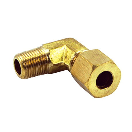 90-degree brass elbow fitting for plumbing with 1/4in BSP threads, ensuring durable, corrosion-resistant connections.