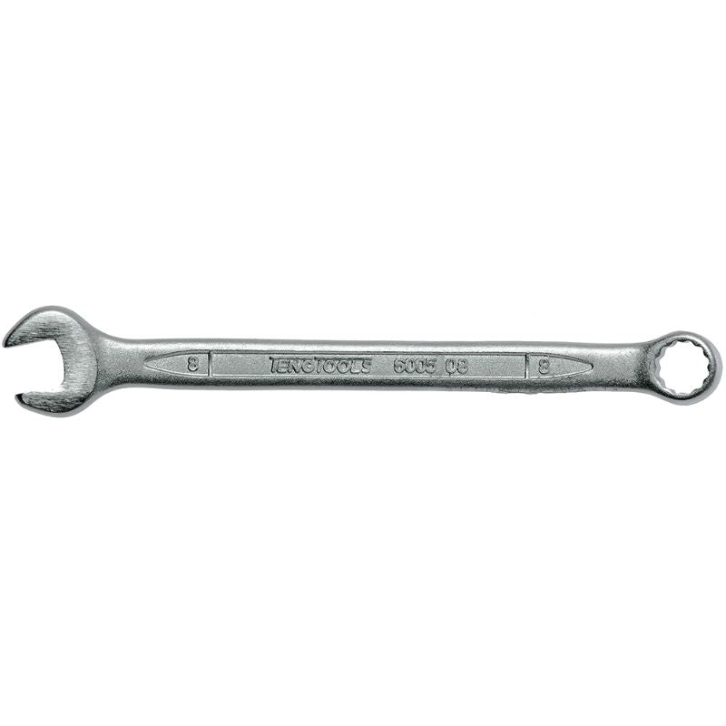 Teng Combination Spanner 8mm with 12-point ring end at 15-degree angle for optimal access and grip, made from Chrome Vanadium Steel.