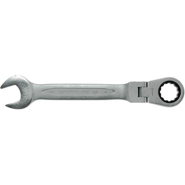 Teng Flex-Head Ratchet Comb Spanner 18mm with flexible joint, 72-tooth mechanism, and durable Chrome Vanadium steel.