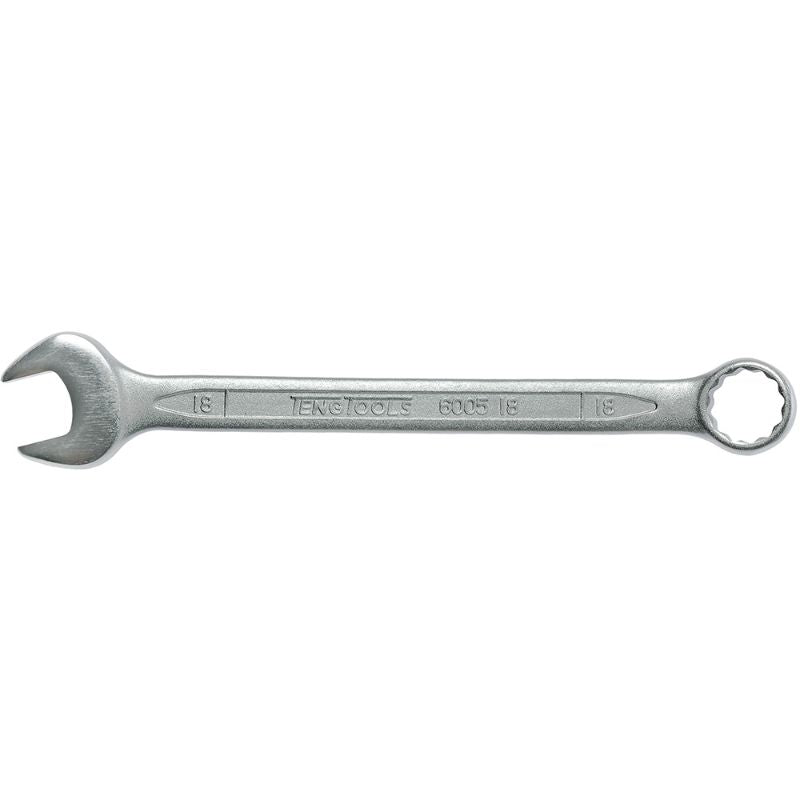 Teng Combination Spanner 18mm, featuring durable Chrome Vanadium Steel, 12-point ring end, and hip grip design for damaged fastenings.