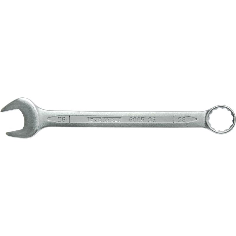 28mm Teng combination spanner made from Chrome Vanadium Steel, featuring a 12-point angled end and hip grip design for durability.