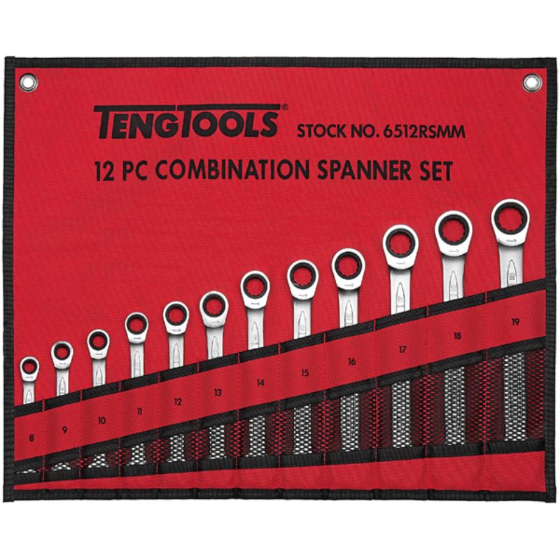 Teng 12pc Ratchet (Flat Type) Metric Spanner Set 8-19mm