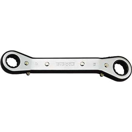 Teng 7mm x 9mm Ratchet Off-Set Double Ring Spanner for easy access in tight spaces, ideal for automotive and DIY tasks.