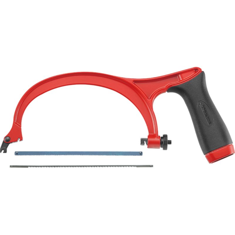 Teng 6in Mini Hacksaw with durable frame, ergonomic grip, and two versatile blades for precise metal and wood cutting.