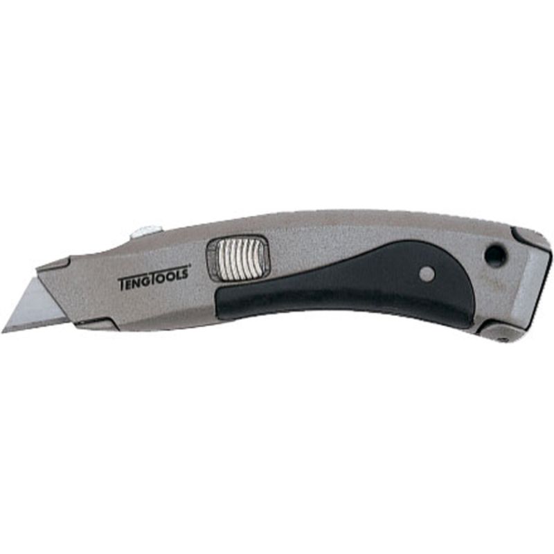 Teng 180mm Ergonomic Utility Knife with non-slip grip, 3-step blade adjustment, and internal blade storage for precision cutting.