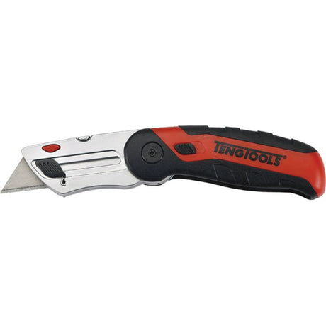 Teng 178mm Folding Utility Knife with ergonomic grip, fixed blade, and three replaceable blades for versatile cutting tasks.