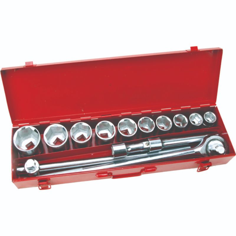 Tactix Onsite 15pc Socket Set in sturdy case, includes 6-point sockets (22-50mm) and ratchet extensions for heavy-duty tasks.